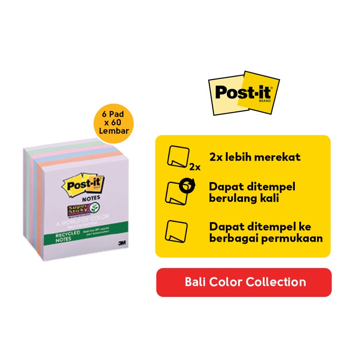 

kertas- post-it 3m sticky notes 3x3in bali collection 6 pads x 60 lembar -kertas.
