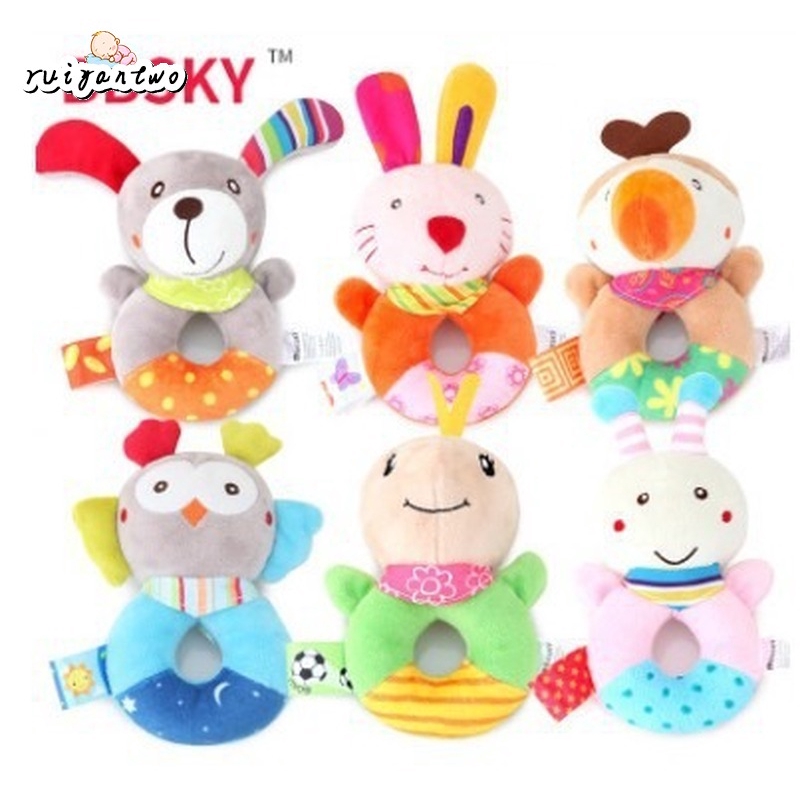 Mainan Rattle Genggam Bayi Bentuk Boneka Plush Hewan Kartun Lucu