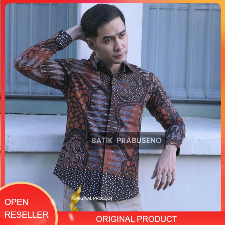Batik Pria Prabuseno Original Motif GAGAH KOMALA Kemeja Batik Pria Lengan Panjang Slim Fit Hem Batik