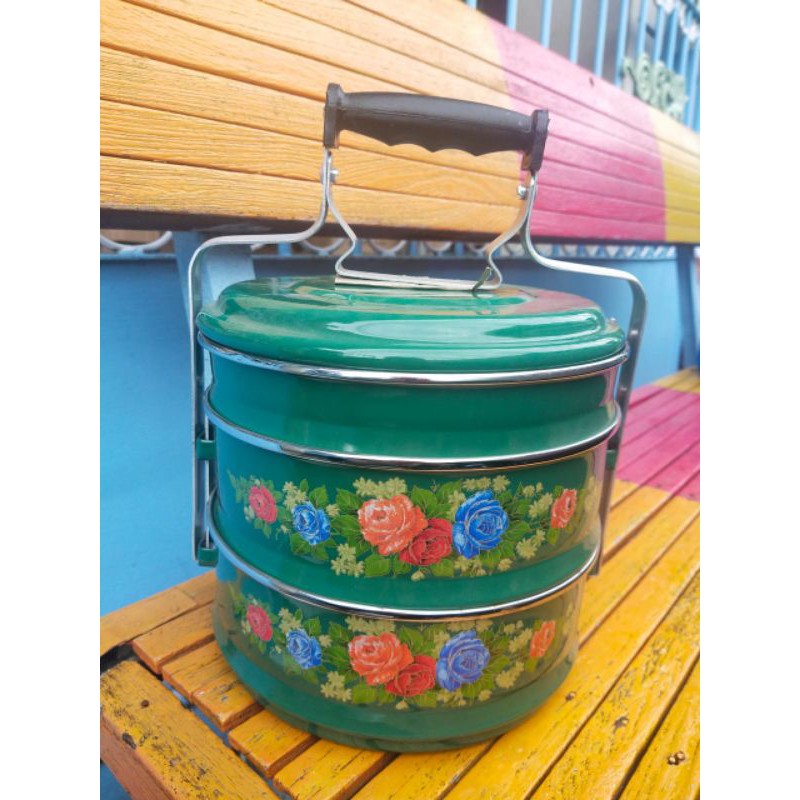 Rantang Susun 24/3 Hijau Motif Bungs