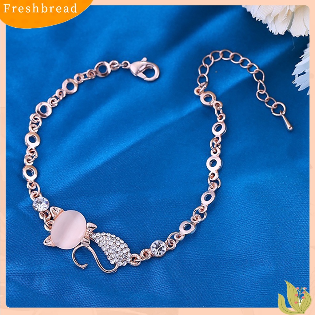 【Fresh】❀Lovely Cat Pendant Women Ladies Opal Rhinestone Bangle Bracelet Chain Jewelry