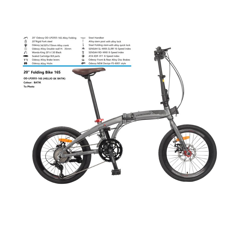 SEPEDA LIPAT ODESSY HELLIO 8X FRAME ALLOY OD LP 20 55 - 16 SPEED