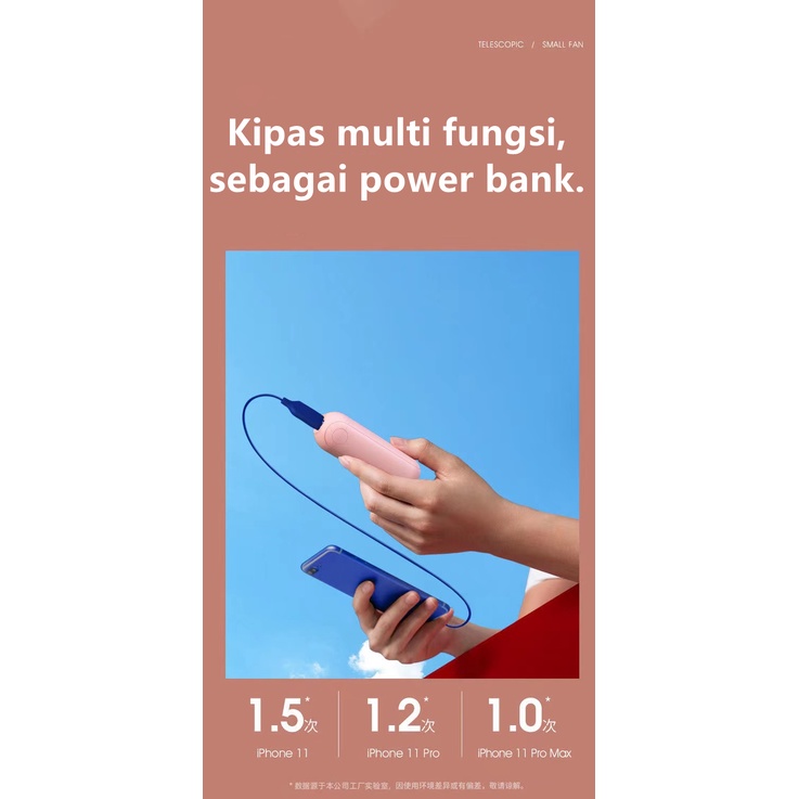 Kipas Angin Portable Fan Usb Kipas Angin Mini +4800mAh  Power Bank + USB Charger 2IN1  Rechargeable Pocket Desk Handheld Fan