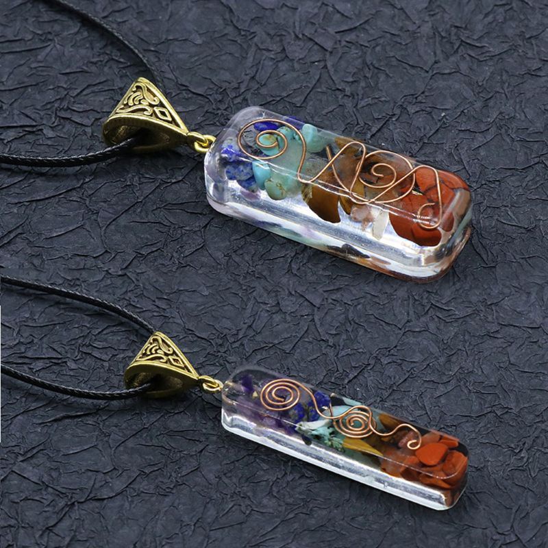 SIY  Merkaba 7 Chakras Crystal Stones Orgone Pendant Generator Energy Accumulator Orgonite Hex Chakra Pendant Necklace Unisex