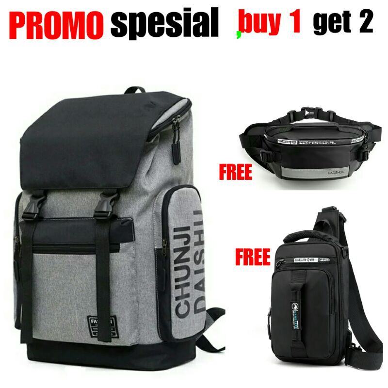 BUY 1 GET 2 - Tas Ransel Pria RDN 015 Distro Bandung Ransel Punggung Backpack Cowok Keren Sek BRAN N