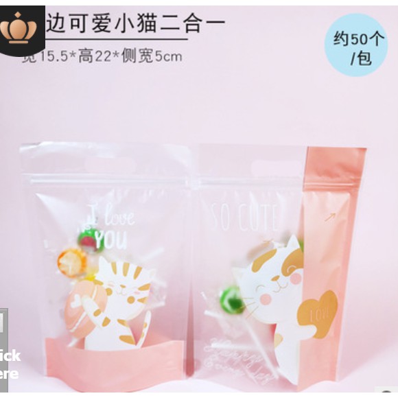 

Plastik Packaging Cookies Kue Permen Roti Zip Lock Love Kitten 15x18