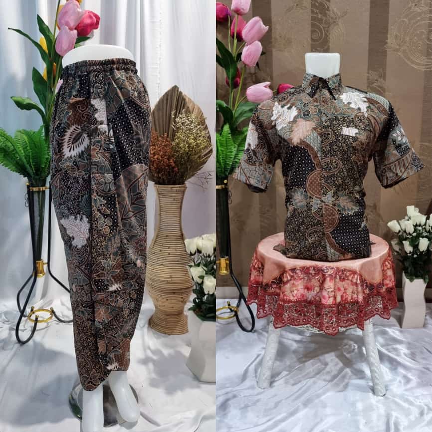 Couple rok Rempel batik &amp; kemeja pendek / couple batik kondangan / cople batik wisuda/couple batik modern