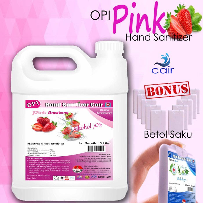 Hand Sanitizer 5 Liter Cair Bonus Pocket Bottle spray (Botol saku) Produk OPI varian baru By Oke Sabun sudah ada izin edar resmi by Oke sabun suplayer