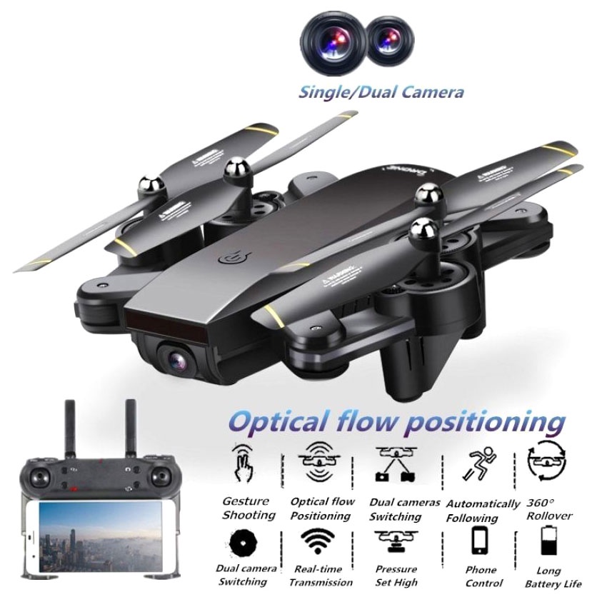 Quadcopter Drone Selfie WiFi Dual Camera 2MP with Remote - DM107S - OMTHTNBK Black