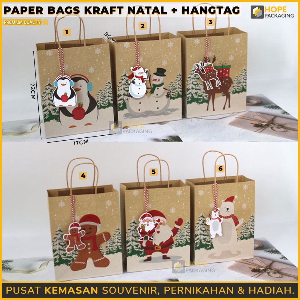 Paper Bag Merry Christmas Natal + Hangtag Karakter Tas Hadiah Natal Souvenir