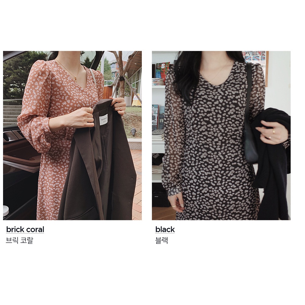 AIMEI mid-length sifon bunga V-neck manis gaya Korea dress wanita