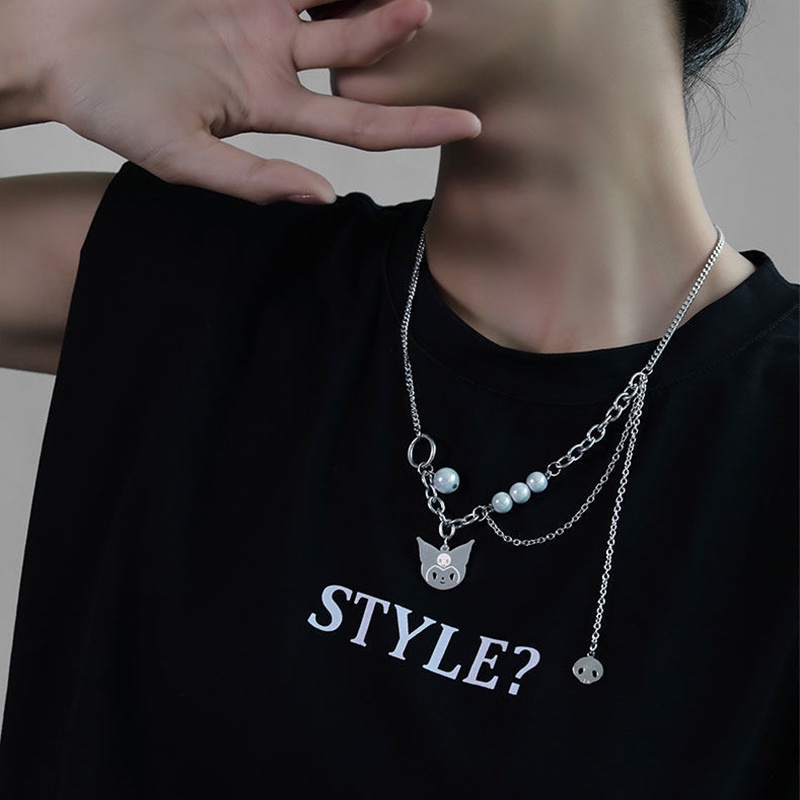 COD❤Kalung Kulomi Cat Reflektif Mutiara Mosaik Kalung Ringan Mewah Rantai Leher Multi-layer