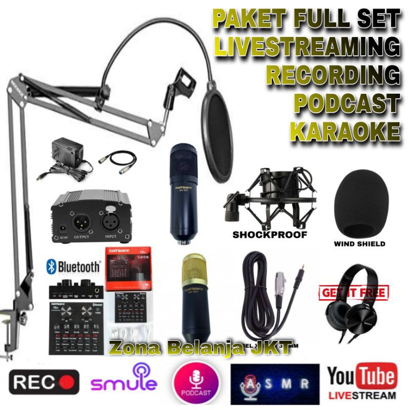 PAKET FULL SET RECORDING MICROPHONE MIC BM800 BM 800 CONDENSER