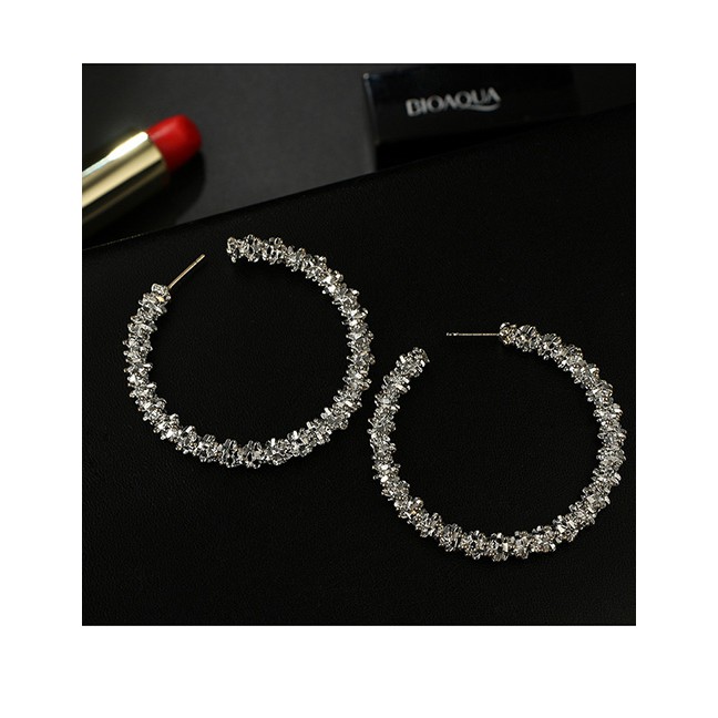 LRC Anting Tusuk Fashion Silver Color Circular Ring Decorated Pure Color Earrings