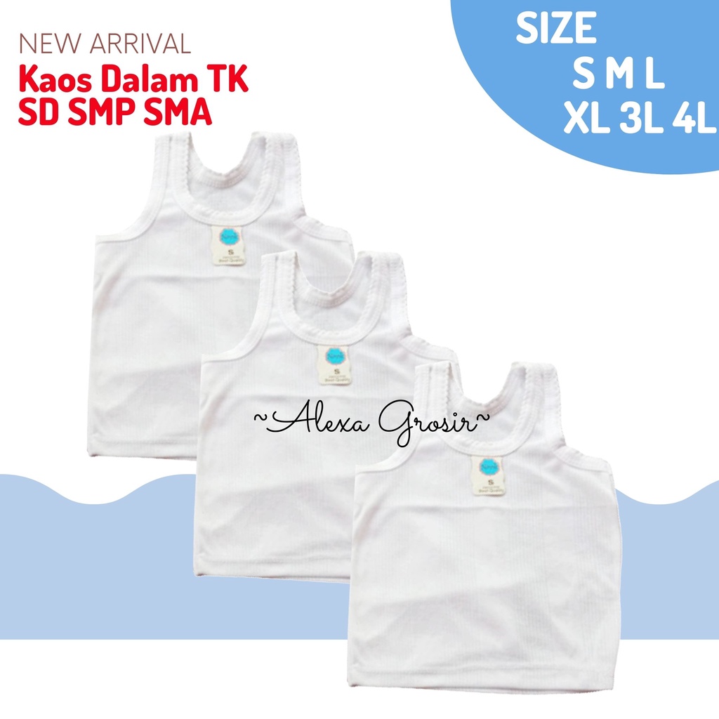 ALEXAGROSIR - KAOS DALAM ANAK PUTIH TK SD SIZE S M L XL 3L 4L