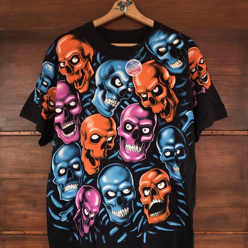 Tshirt Fantasy Skull Pile Blue Orange All Over Print