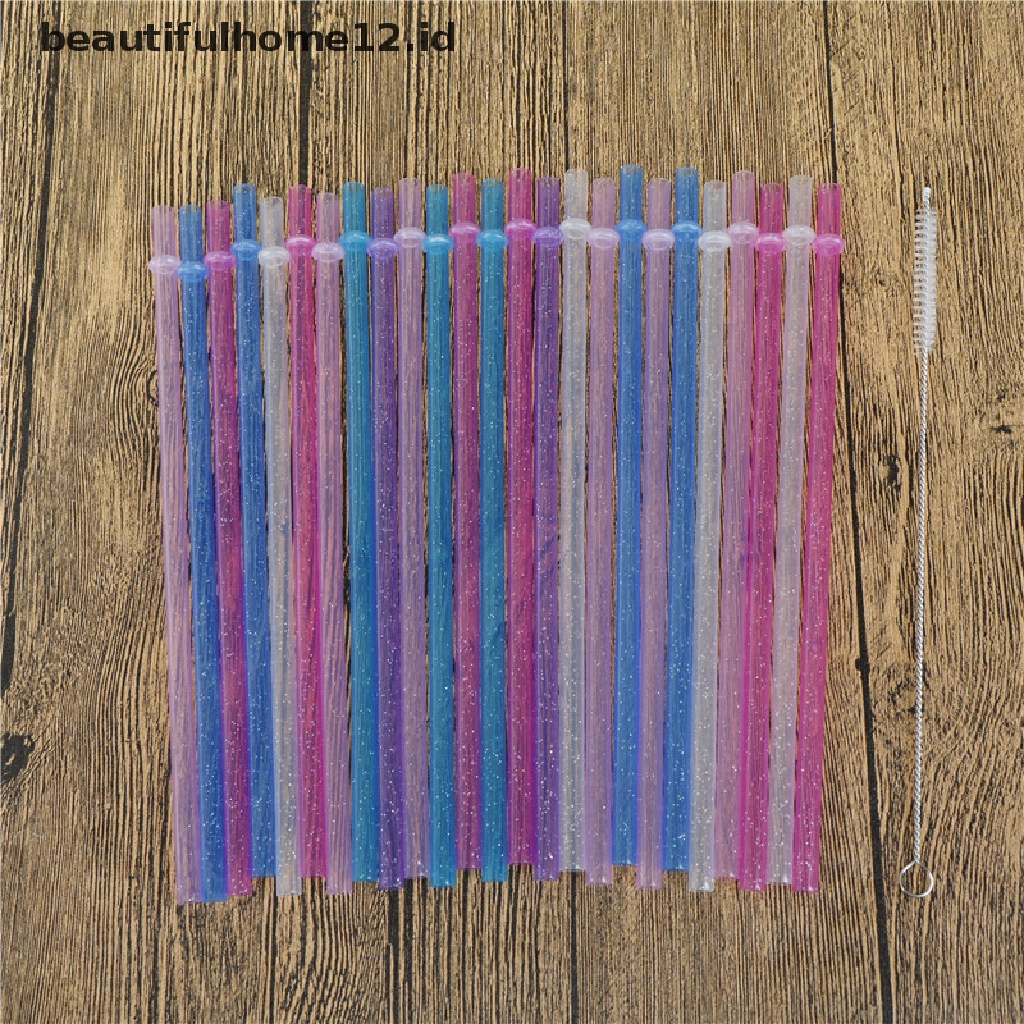 (Beautifulhome12.Id) 25pcs / Set Sedotan Plastik Motif Garis Warna-Warni Reusable Untuk Pesta Pernikahan