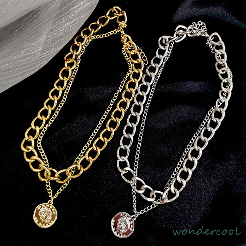 Kalung Rantai Double Layer Dengan Liontin Bahan Titanium-SWteel Gaya Hip Hop-Won