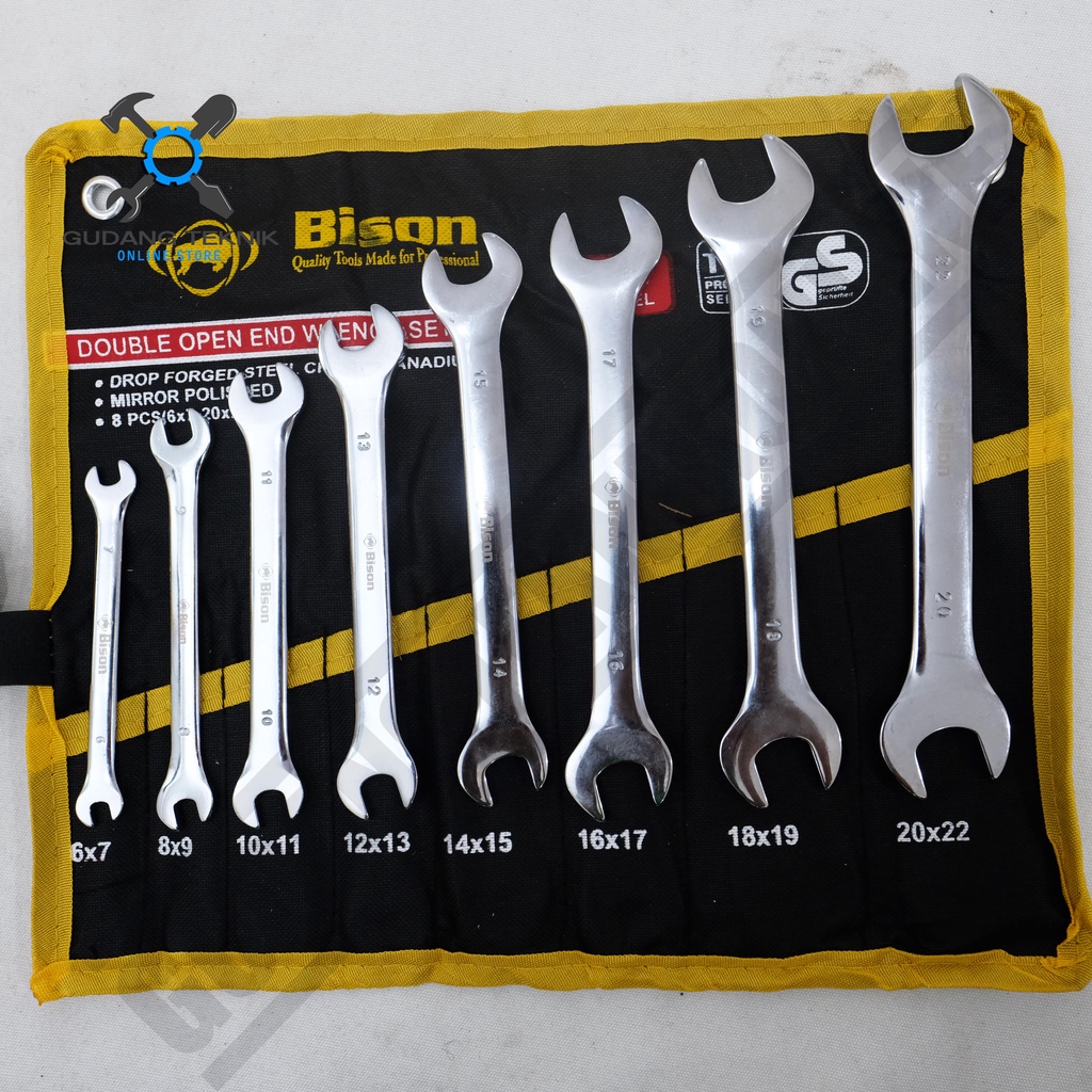 Kunci Pas 1 SET 8pcs 6-22 mm Bison / Kunci PAS 8 pcs Set 6-22mm Bison - Double Open End Wrench
