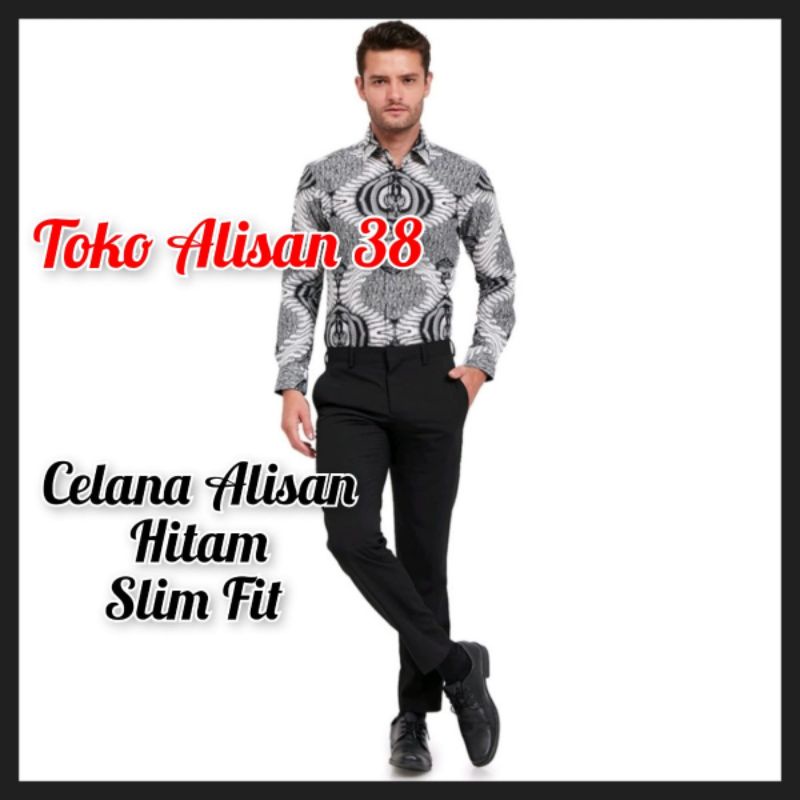 Celana Panjang Slim Fit Alisan Warna Hitam