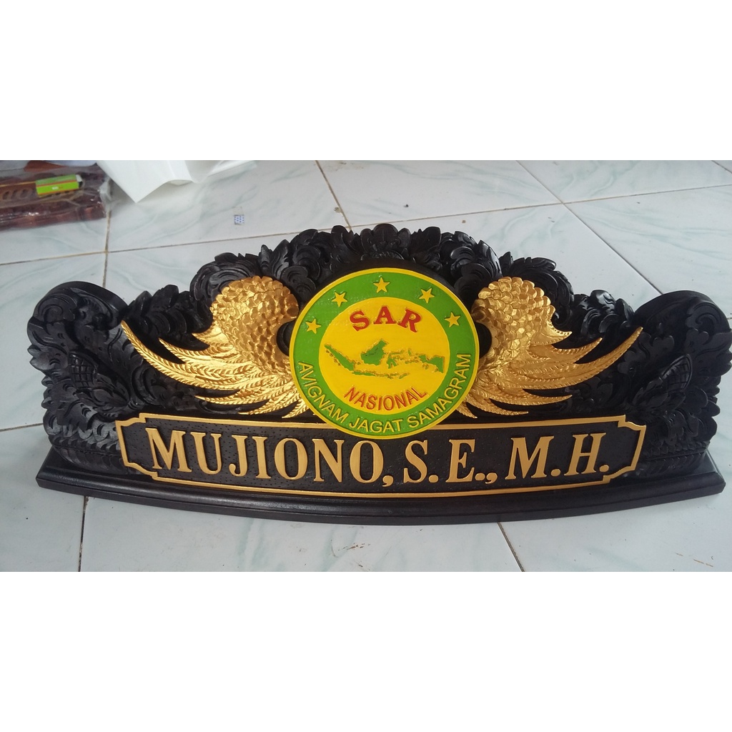 Papan nama LOGO CUSTOM name plate ukiran bali isi logo lambang kualitas ukiran Premium