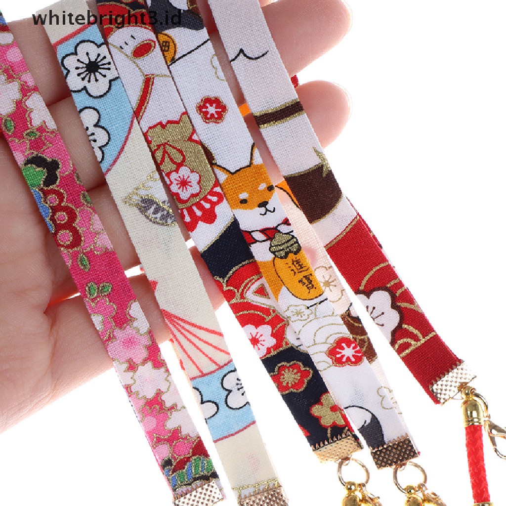 (whitebright3.id) Tali Lanyard Motif Bunga Daisy / Kucing / Lonceng Untuk Aksesoris Handphone