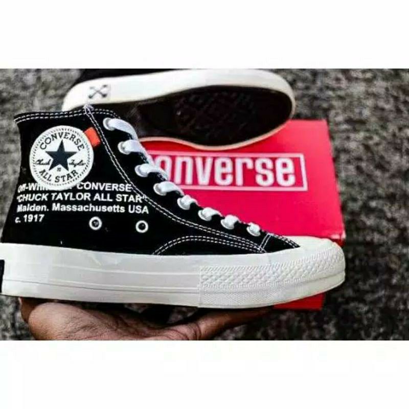 Sepatu Converse 70s Hight Black X OFF WHITE GLOSSY