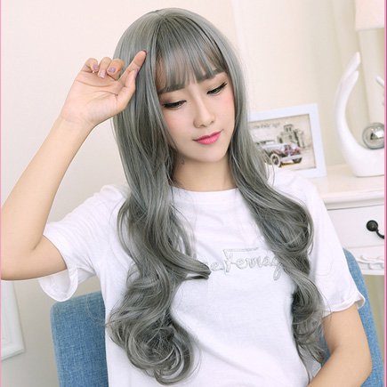 GS8  FYNHA WIG RAMBUT MODEL WAVY 65 CM Rambut Palsu HB-004 - GRAY SILVER PROMOSI