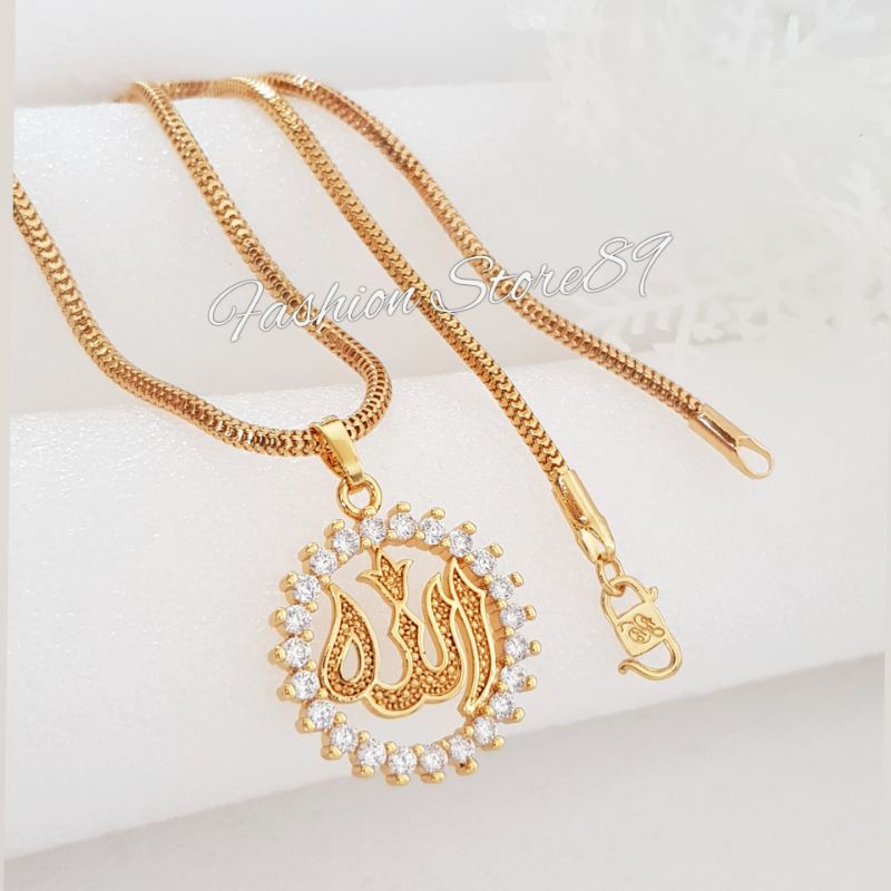 Kalung Liontin Fashion Muslim lingkaran permata Perhiasan Lapis Emas 18k impor bestseller bestquality