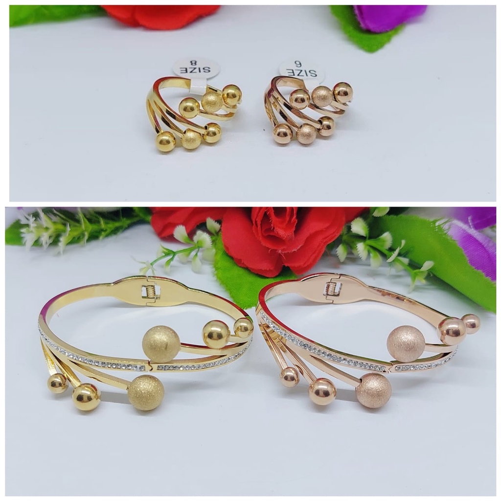 Titanium set gelang dan cincin bola perhiasan wanita Jewelry 0067