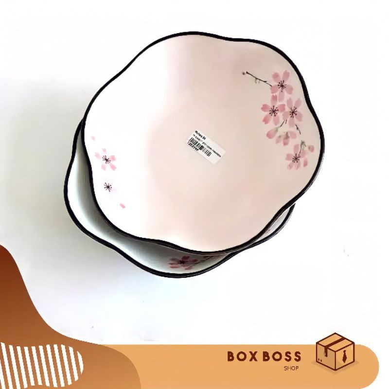 PIRING KERAMIK GELOMBANG MOTIF SAKURA PINK DAN HIJAU ST MORITZ