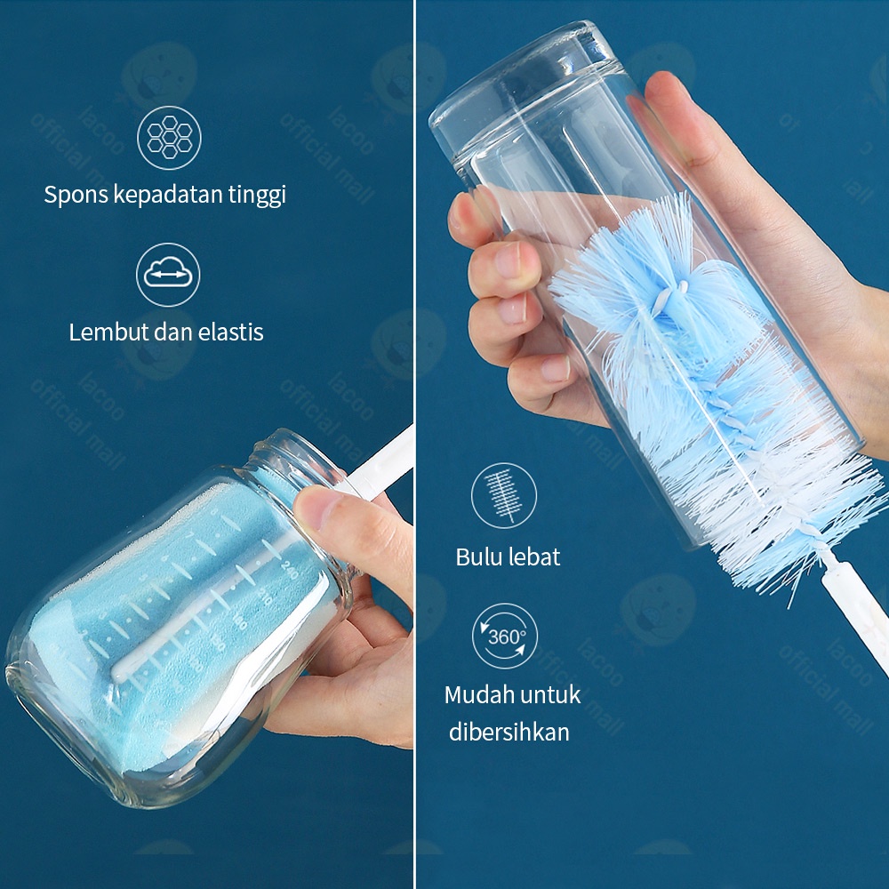 Lacoo Sikat Botol susu bayi Sikat Spon pembersih botol susu 5in1/set