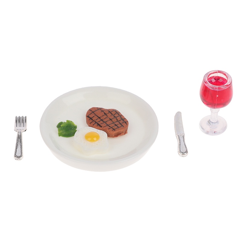 1 Set Mainan Miniatur Steak Wine Skala 1: 12 Untuk Dekorasi Dapur Rumah Boneka