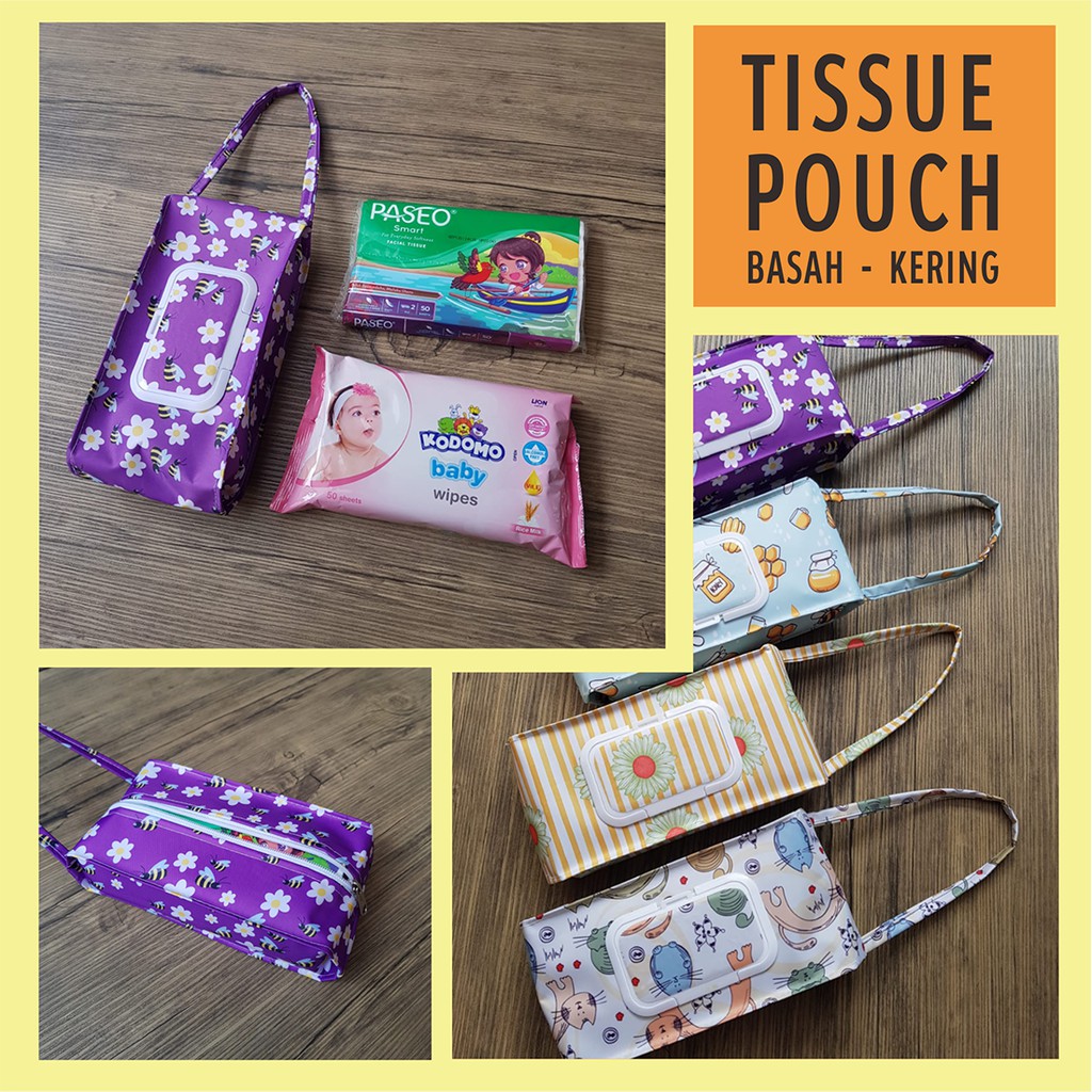 Tissue Pouch Dompet Tisu Tas Tisu Dua Kantong Plus Isinya Tisu Basah Dan Kering