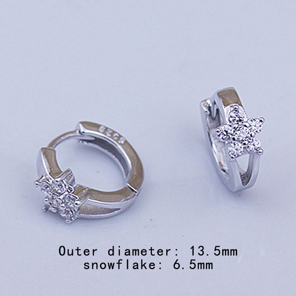Anting Tusuk Sterling Silver 925 dengan Zircon Bentuk Snowflake untuk Wanita