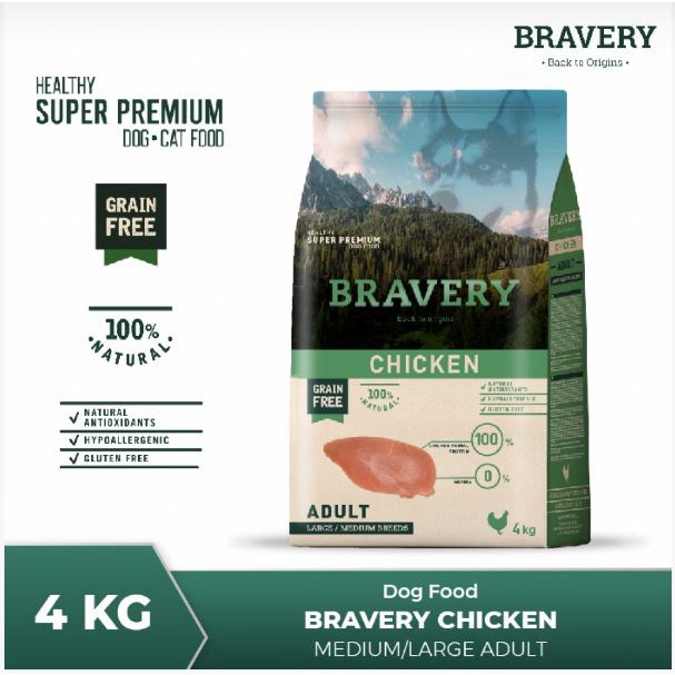 Bravery Medium/Large Adult Dog CHICKEN 4KG Makanan Anjing Food Super Premium Pelet