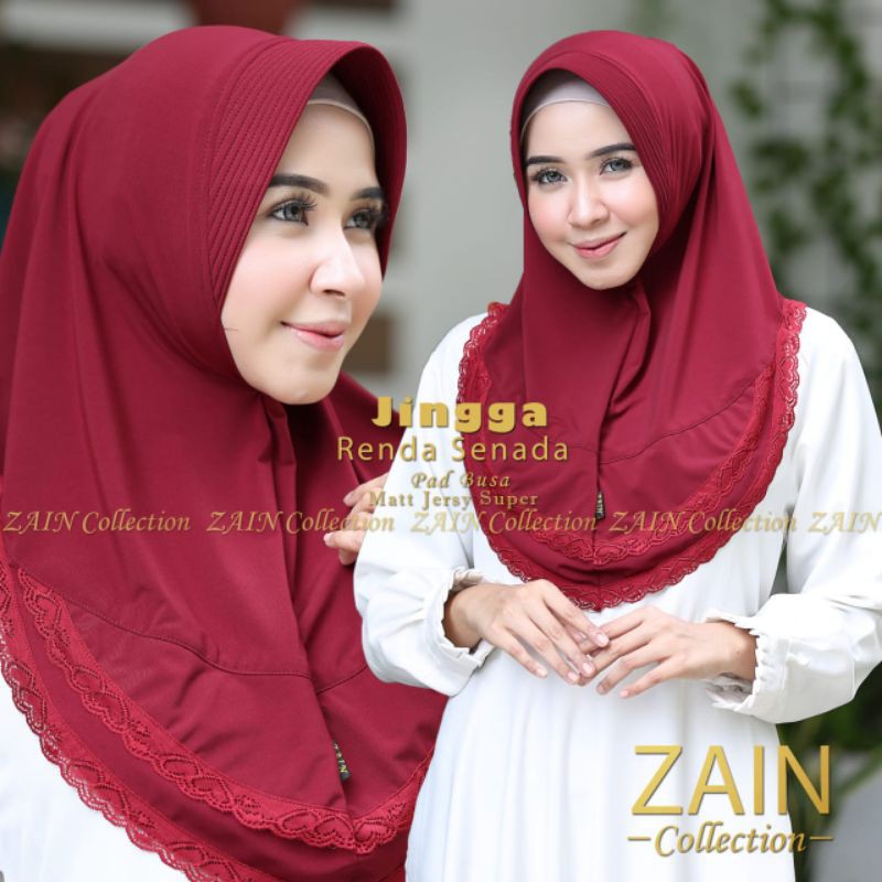 Jilbab Khimar Instan Simpel Jingga Renda Ori Zain