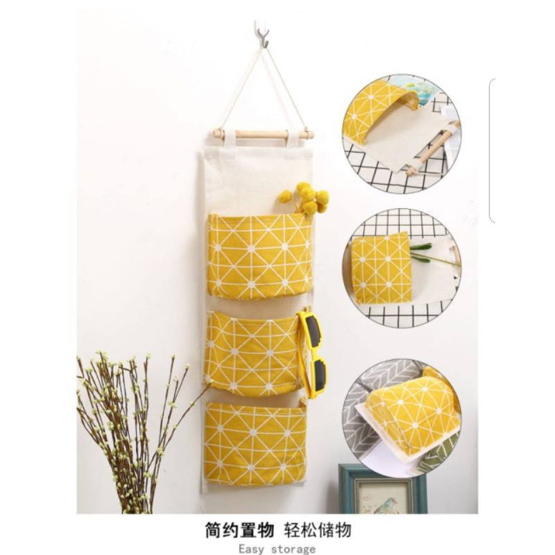 Mysterygirl - Organizer Storage Bag Gantung Korea 3 Sekat / Pouch Gantung 3 Sekat Storage Bag Gantung Motif