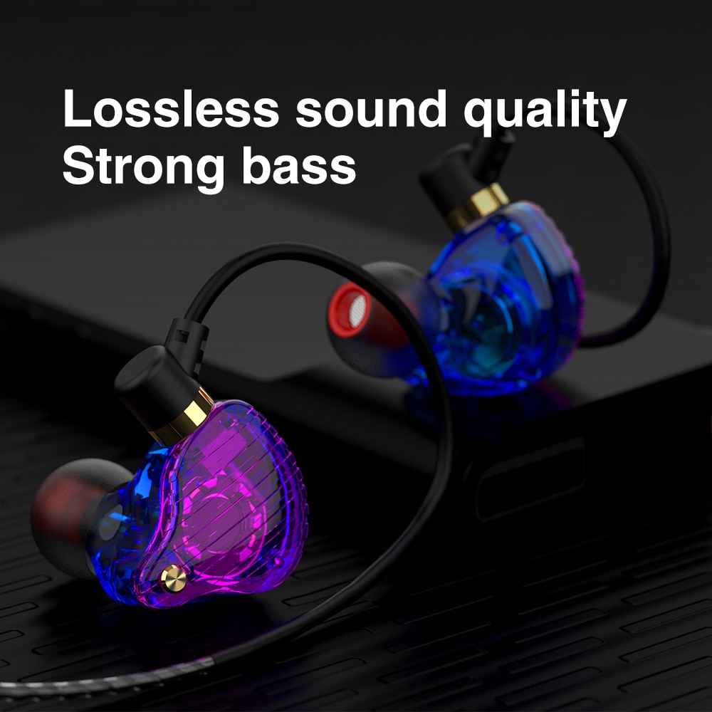 QKZ SK3 3.5mm Wired Dual Driver Earphones Stereo Bass Sport Running Headset HIFI Monitor Earbuds Handsfree With Microphone