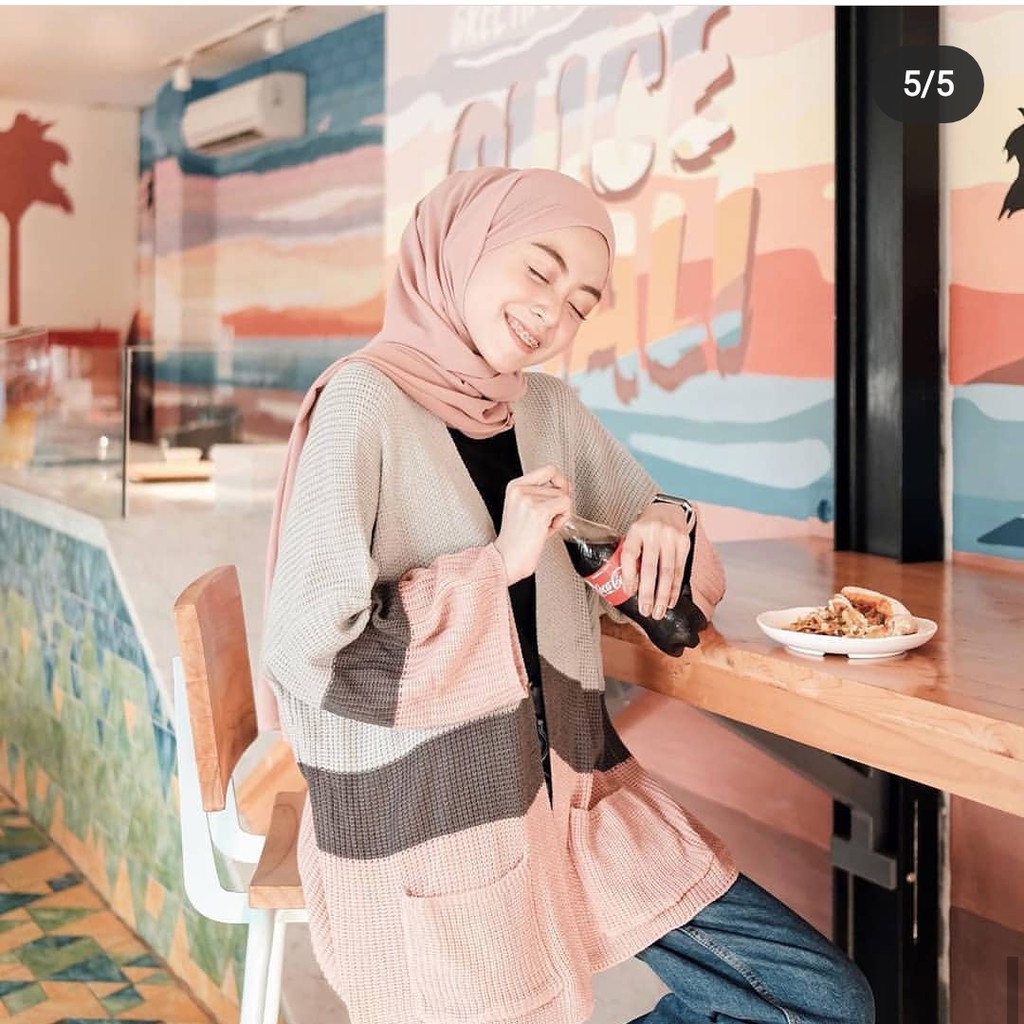 MAHERA CARDIGAN | CARDIGAN RAJUT KOMBINASI 3 WARNA | TRITONE COMBI CARDIGAN | KARDIGAN STRADIVARIUSE