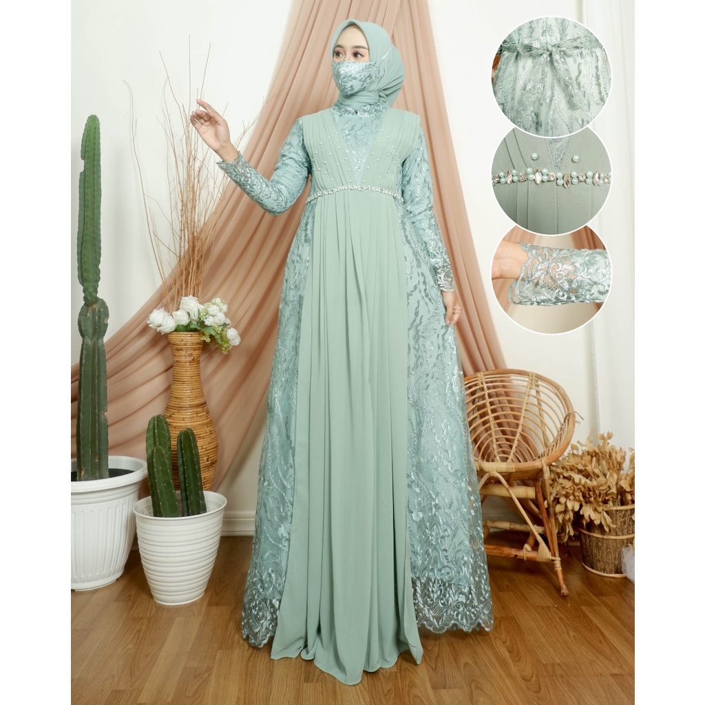 Gamis Malikha JN / Kebaya Gamis Pesta Mewah / Dress Kondangan / Baju Wanita Cantik / Gamis Ceruty