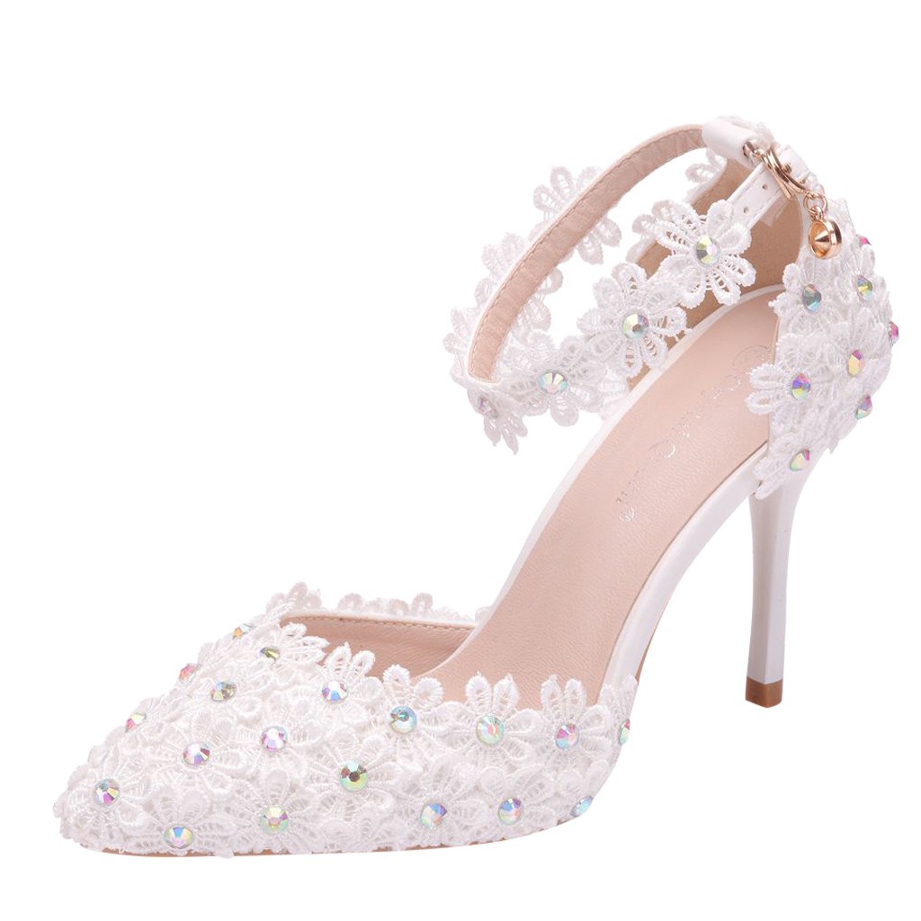 Wanita Crystal Wedding Pernikahan Menunjuk Toe Sepatu 