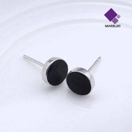 Naiveblue Anting Tusuk Sterling Silver 925 Warna Hitam Untuk Pria / Wanita