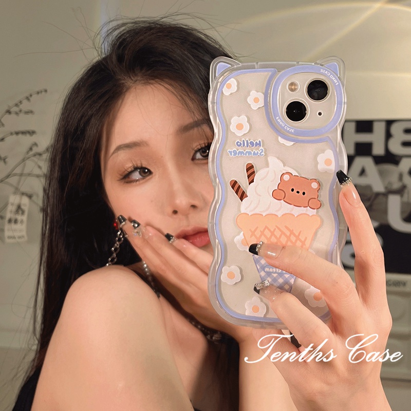 Soft Case Transparan Desain Telinga Kucing Beruang Es Krim Untuk IPhone 14 13 12 11 Pro Max X XR Xs Max 8 7 6 6s Plus SE 2020