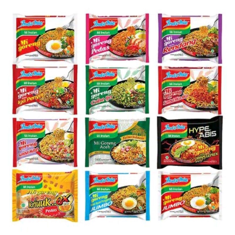 

Indomie goreng/kari ayam/soto all varian rasa
