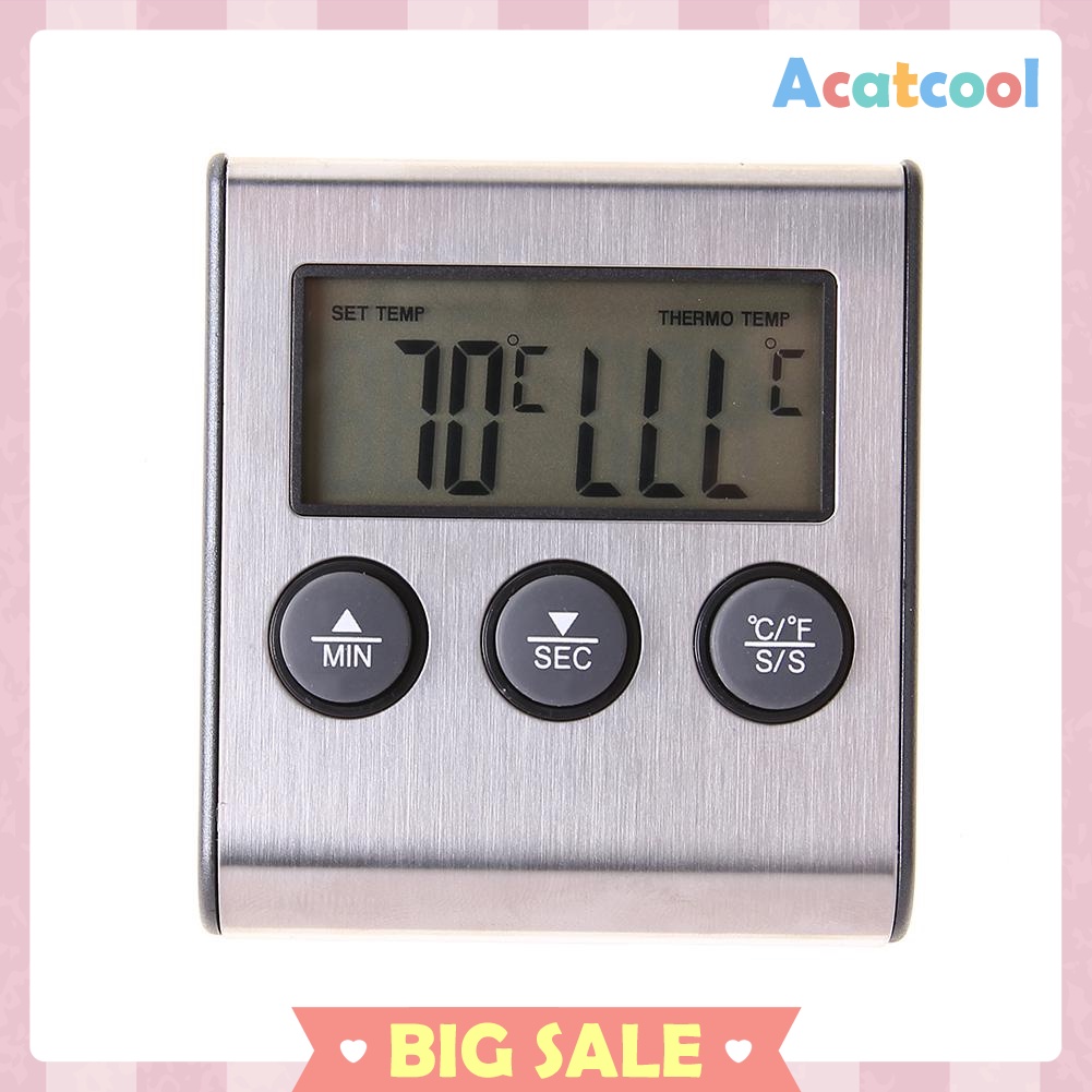 Digital Display Food Thermometer Probe Meat Timer Meter Cook Kitchen Tools