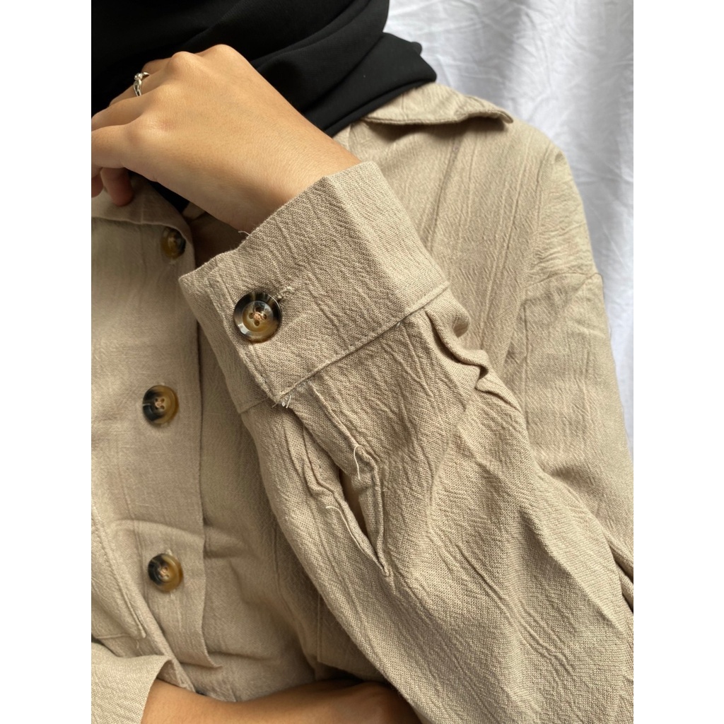 Kemeja Basic Linen Wanita Oversize / Baju Wanita Linen Premium / Kemeja Basic Wanita Korean Style