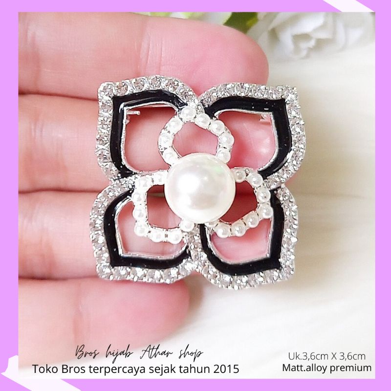 Athar shop COD Bros mutiara kristal fashion korea aksesoris fashion pin bros tuspin-Blackflow silver