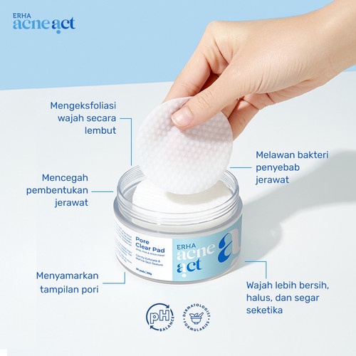 ERHA Clear Pad Pore Acneact - Kapas Eksfoliasi Wajah 30 Pad