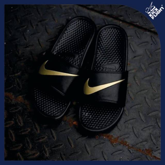 nike benassi slides black and gold